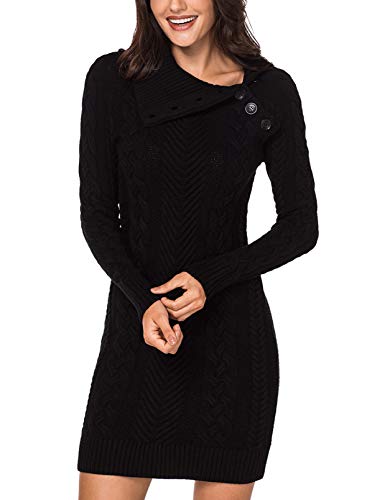 Itsmode Damen Pullover-Winterkleid, Schwarz - 2