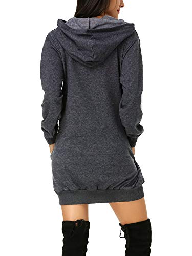 Auxo Damen Kapuzenpullover Kleid Dunkelgrau - 3